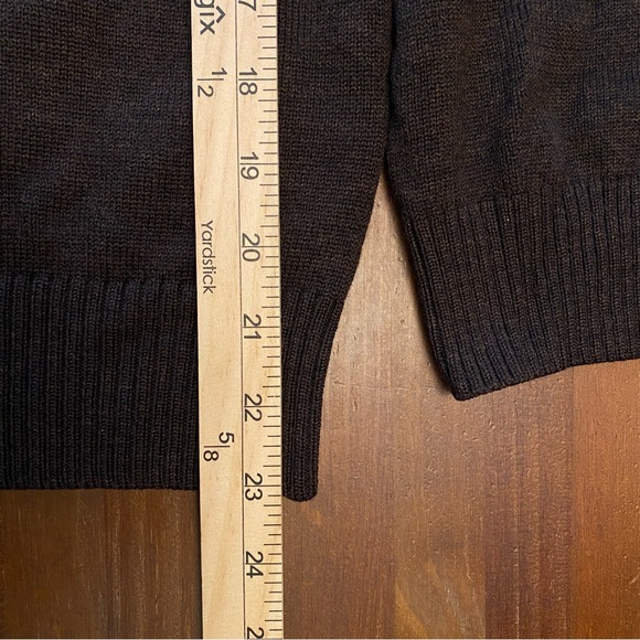 J. Crew Men's Dark Brown Full Zip Sweater 100% Merino Wool Leather Pull L - Picture 8 of 8